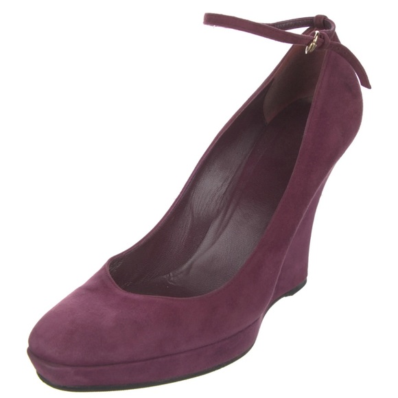 GUCCI Suede Pump Sz 9.5 Purple Bottoms Resoled 4.5 In Heel .5 In Platform Womens - Picture 4 of 13